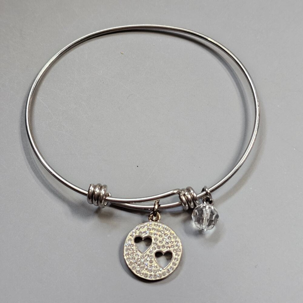 Sisters Forever Heart Charm Bracelet Adjustable Stainless Steel Bangle